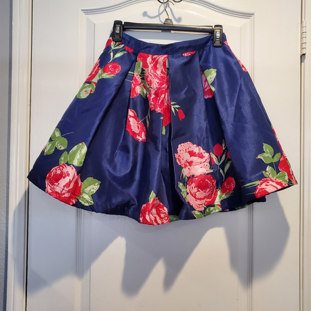 Blue Floral Circle Skirt Sequin Hearts
